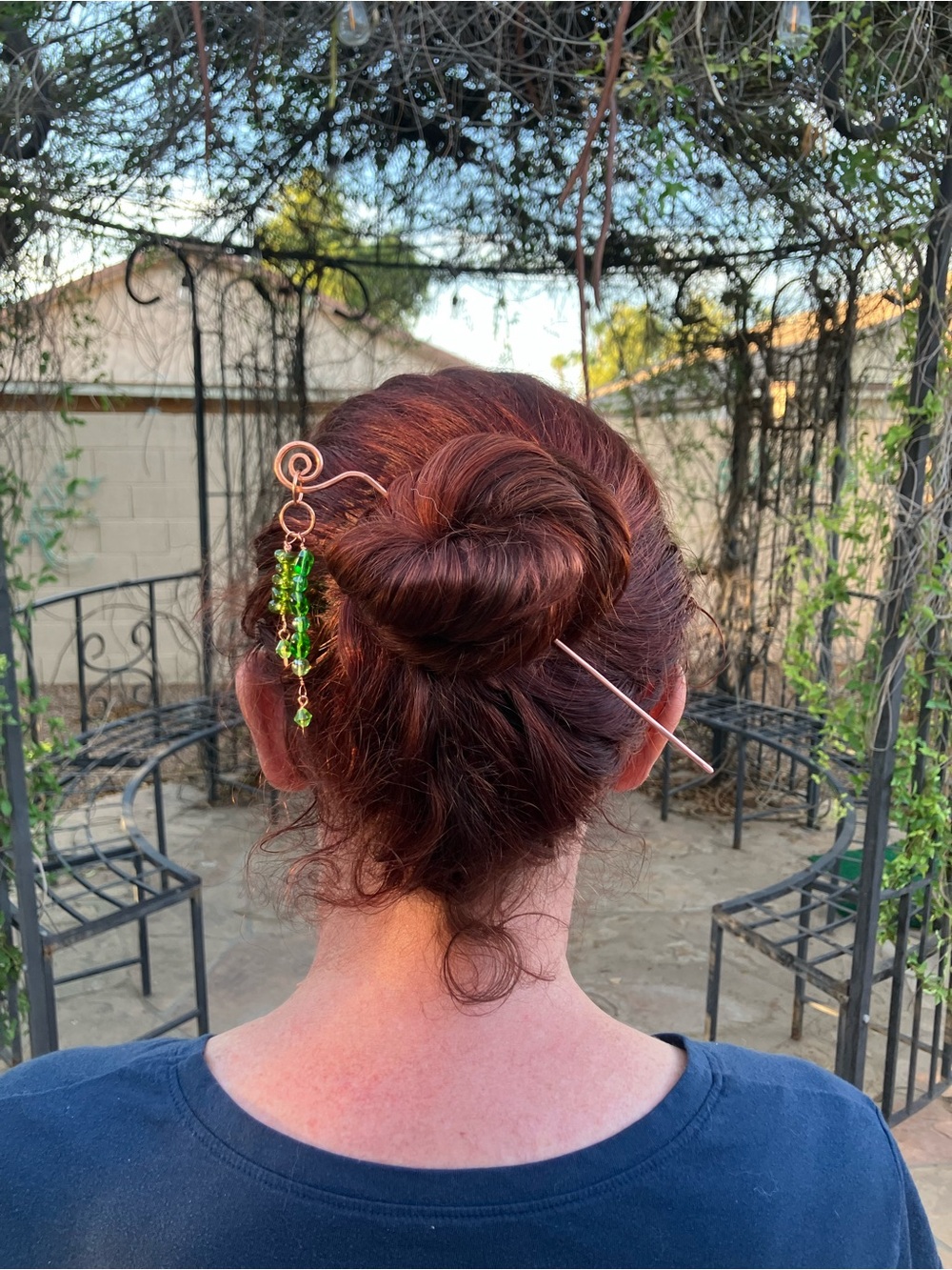 Handmade Copper Hair Stick with Green Beaded Dangle Hair Accessories